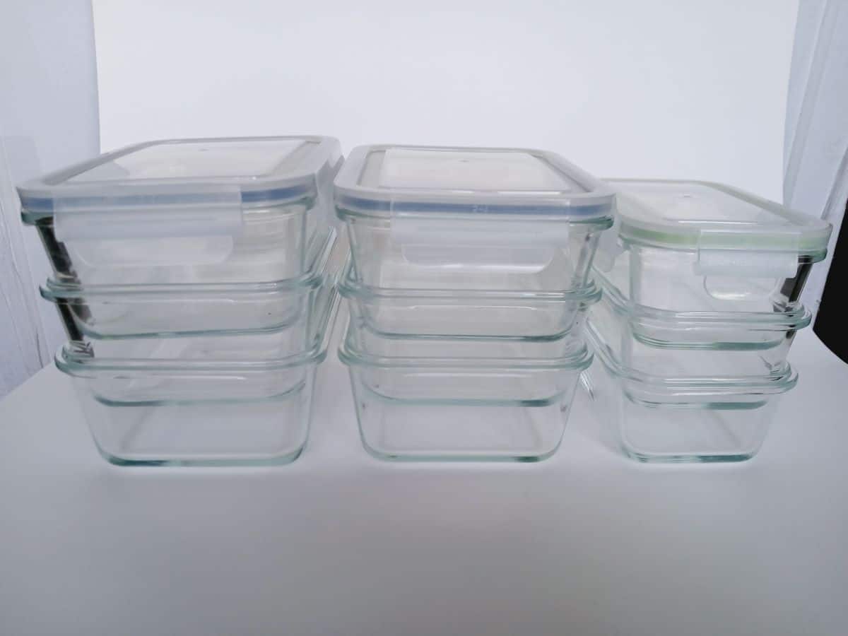 Glass storage containers. These plant-based kitchen must-haves include 6 large and 3 small containers. They make storage so much easier.