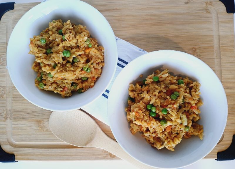 Here are 2 dishes of the red lentil risotto. It plant-based, vegan and dairy-free. It can be eaten as a main dish or as a side.